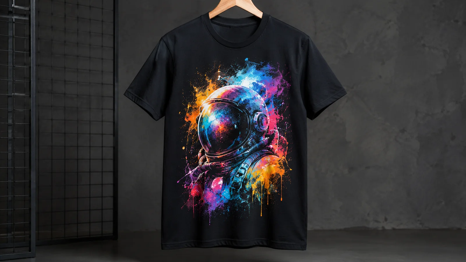 Finished black T-shirt with a vibrant DTF graphic